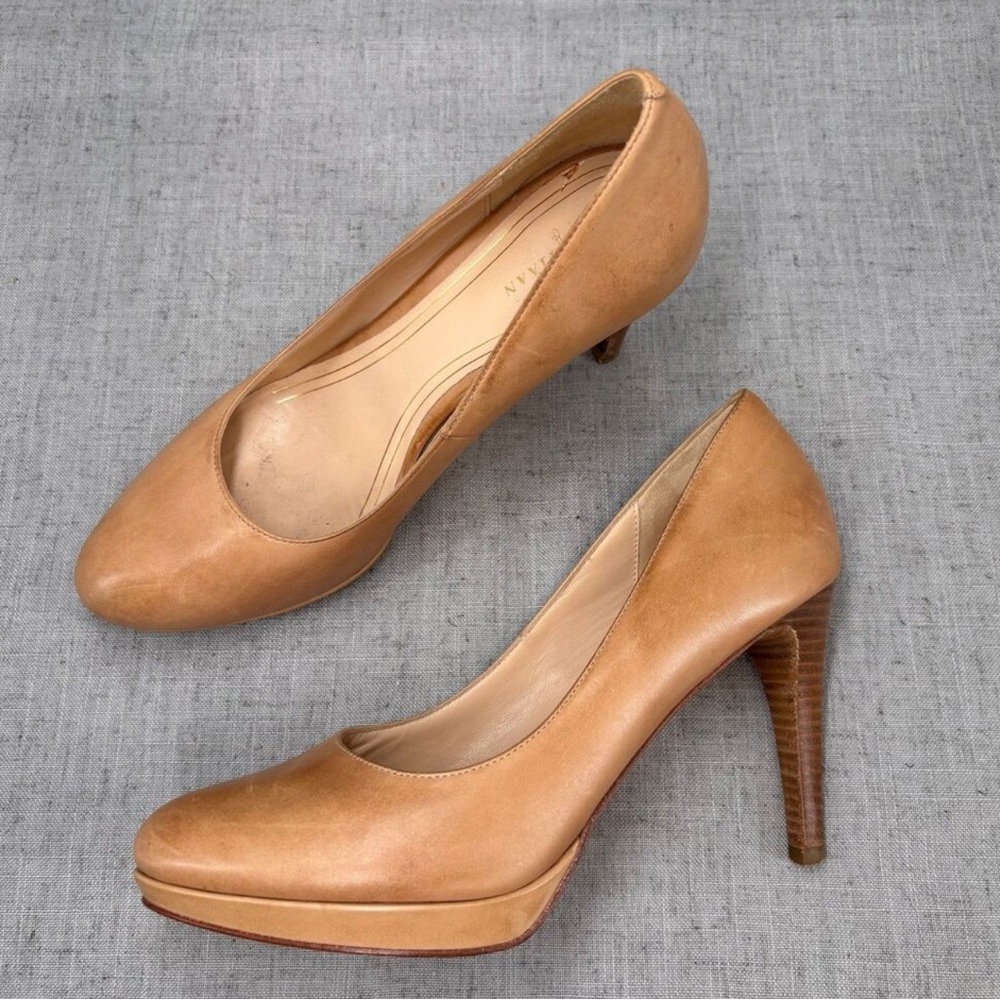 Cole Haan NikeAir Chelsea Pumps Tan Burnished Leather Platform Heels Slip On 8